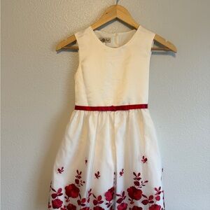 Elegant White and Red Floral Girl’s Dress
